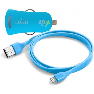 Автомобильная зарядка Puro Mini Car Charger with Lightning Connector Blue (MCHUSBAPLT1BLUE)