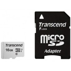 Карта памяти Transcend MicroSD 16Gb (Class 10) UHS-I +SD Adapter (TS16GUSD300S-A)