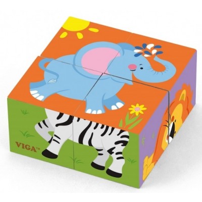 Кубики Viga 4pcs 6-side Cube Puzzle - Wild animal (50836)