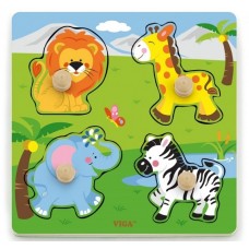 Развивающий набор Viga Big Wooden Knob Puzzle - Wild Animals (50840)