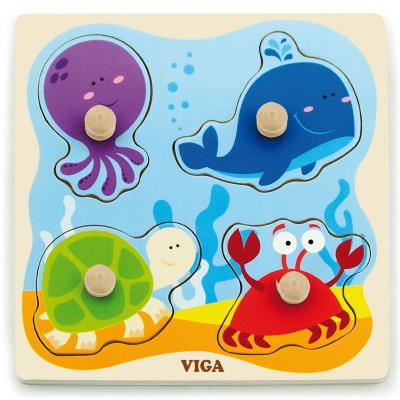 Joc educativ Viga Flat Puzzle with Big Wooden Knob - Sea (50132)