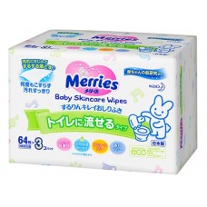 Детские влажные салфетки Merries Wet wipes Merries Flushable baby 64x3pcs