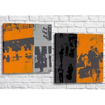 Pictură ArtPoster Abstraction Gray/Orange people (3417495)