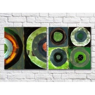 Pictură ArtPoster Abstract canvas Green colored circles (3417481)