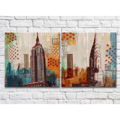 Картина ArtPoster Empire State Building Statue of Liberty American flag (2495225)