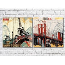 Картина ArtPoster Wood Building Brooklyn Bridge London Eye (2495210)