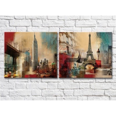 Pictură ArtPoster New York Eiffel Tower Empire State Building (2495234)