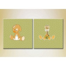 Картина ArtPoster Puppy and giraffe on a Green background (2225888)