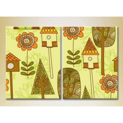 Pictură ArtPoster Trees and birdhouses 01 (2225772)