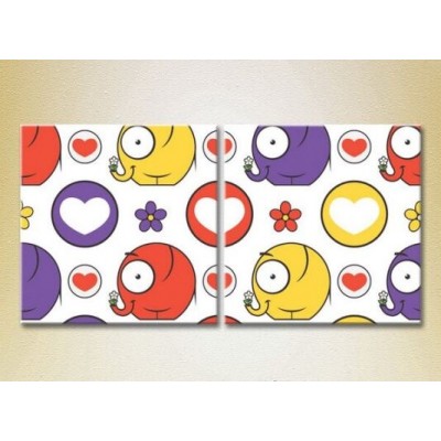 Картина ArtPoster Elephants/flowers and hearts 01 (2225851)