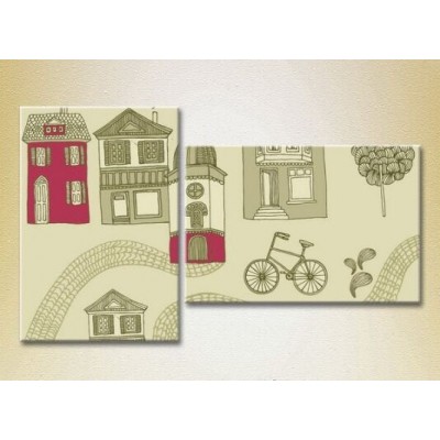 Картина ArtPoster Texture house and bicycles Burgundy 02 (2225883)