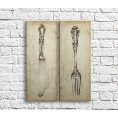 Картина ArtPoster Knife and fork on Beige background (3478773)