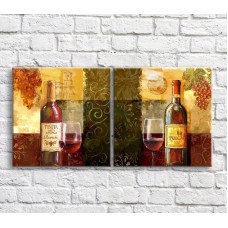 Картина ArtPoster Red wine bottle and glass in vintage style (3478718)