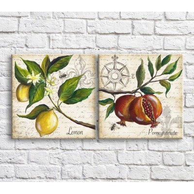 Картина ArtPoster Pomegranate and lemon oil on the background of bees and text (3478726)