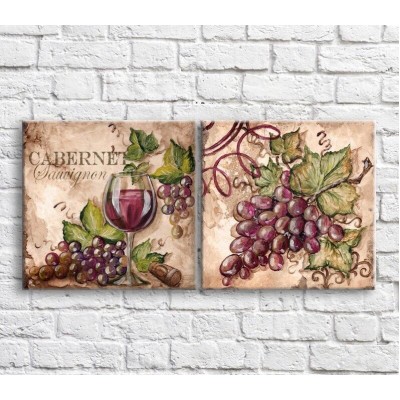 Pictură ArtPoster Glass of Red cabernet on a background of grapes (3478711)