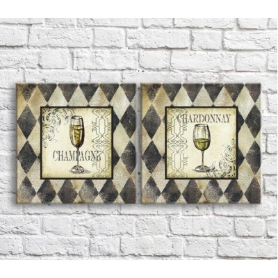 Картина ArtPoster Glass of champagne on a Beige background with patterns (3478712)