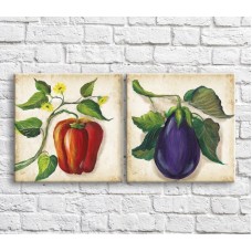 Картина ArtPoster Red peppers and eggplant on a Beige background (3478744)