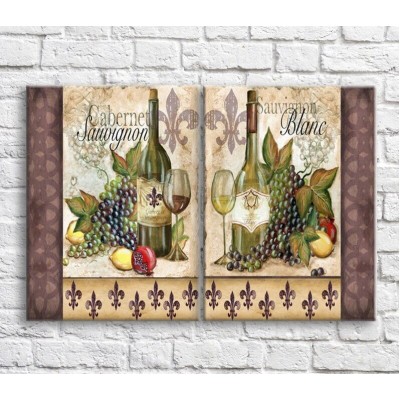 Pictură ArtPoster Wine and grapes on the background of patterns (3478784)