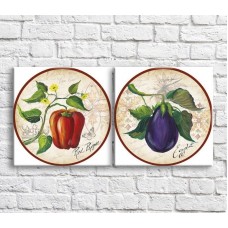 Pictură ArtPoster Red pepper and eggplant on a background of patterns (3478746)