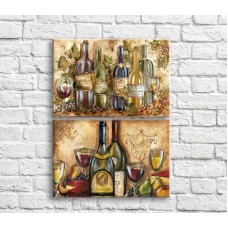 Картина ArtPoster Bottles with wine/fruits and cheese in retro style (3478791)