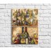 Pictură ArtPoster Bottles with wine/fruits and cheese in retro style (3478791)