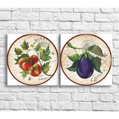 Pictură ArtPoster Eggplant and tomatoes on the background of the text (3478748)