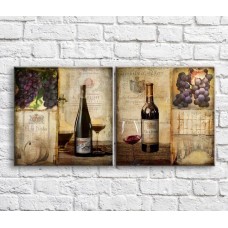 Картина ArtPoster A bottle of wine barrels and grapes in vintage style (3478717)