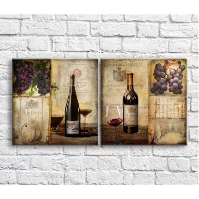 Картина ArtPoster A bottle of wine barrels and grapes in vintage style (3478717)