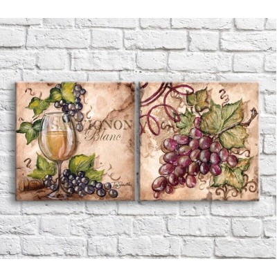 Картина ArtPoster Glass of White wine on grapes background (3478708)