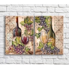 Картина ArtPoster Red and White wine, grapes in oil on a background of patterns (3478790)