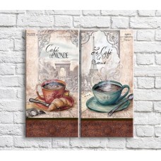 Картина ArtPoster Cup of coffee and croissant on the background of architecture (3478775)