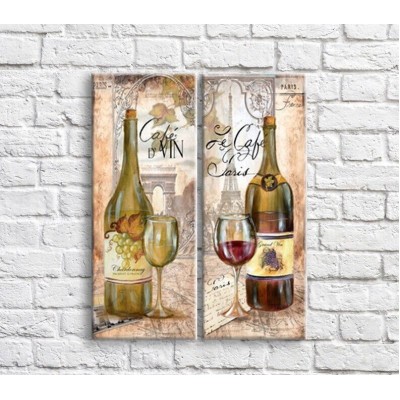 Картина ArtPoster Bottle of Red and White wine on architecture background (3478770)