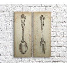 Картина ArtPoster Spoon and fork on Beige background (3478771)