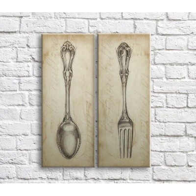 Картина ArtPoster Spoon and fork on Beige background (3478771)