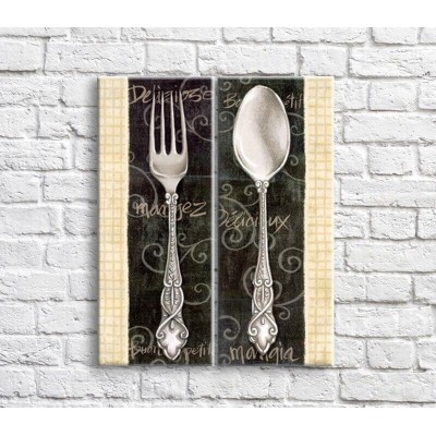 Картина ArtPoster Spoon and fork on Black background (3478782)