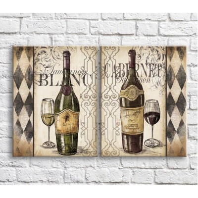 Картина ArtPoster Wine bottle on a Beige background with patterns (3478779)