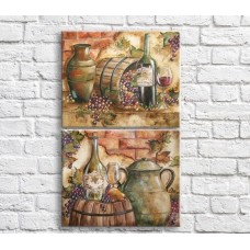 Картина ArtPoster Wine bottle/barrels and grapes on a brick wall background (3478780)