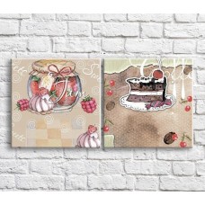 Картина ArtPoster Fruit jam and cake on a background of text and patterns (3478762)