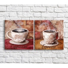 Pictură ArtPoster Cup of hot coffee on a brick wall background (3478764)