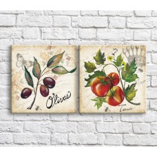 Pictură ArtPoster Olives and tomatoes on a background of butterfly and text (3478766)