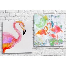 Pictură ArtPoster Painted flamingos on canvas (3451154)