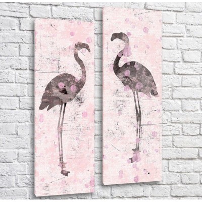 Картина ArtPoster Painted flamingos/couple on a Pink background (3451170)