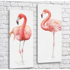 Pictură ArtPoster Pink flamingos on a light background (3451159)