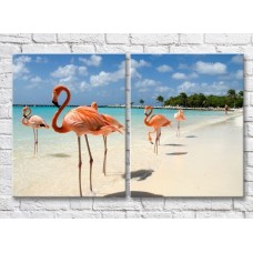 Pictură ArtPoster Flock of pink flamingos on a tropical beach (3451160)