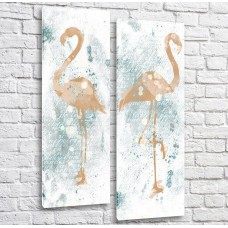 Pictură ArtPoster Painted flamingos/couple on Gray background (3451151)