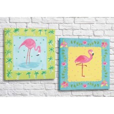 Pictură ArtPoster Painted flamingos on light Green/Pink backgrounds (3451153)