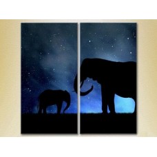 Картина ArtPoster Diptych Elephants against the background of the starry sky (2602983)