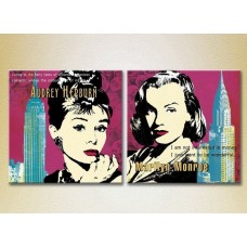 Картина ArtPoster Audrey Hepburn and Marilyn Monroe stylization on a raspberry background (3460041)