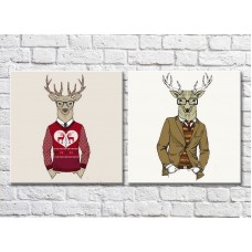 Картина ArtPoster Deer in a sweater with deer and a deer in a jacket (3447720)