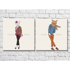 Картина ArtPoster White cat with a Pink clutch and a fox with a scarf (3447711)